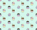 Ice cream vector seamless pattern. Cartoon desserts wallpaper in pastel colors mint background Royalty Free Stock Photo