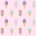 Ice cream vector seamless pattern on pink background. Royalty Free Stock Photo