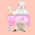 Ice cream vendor with cart.