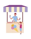 Ice cream vendor with kiosk server semi flat color vector character