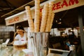 Ice cream waafle cornets in ice cream shop in Italy Royalty Free Stock Photo