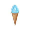 Ice cream in a waffle cone. Blue strawberry ice cream in a cone. Sweet, cold dessert. Vector illustration isolated on a