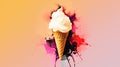 Ice cream in a waffle cone with chocolate and cherry Royalty Free Stock Photo