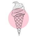 Ice cream in a waffle cone, cold. Vector illustration, icon, hand draw