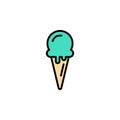 Ice cream in waffle cone color icon thin line, linear, outline. Simple sign