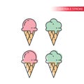 Ice cream with waffle cone colorful icon set Royalty Free Stock Photo