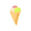 ice cream in a waffle cone. hand drawn doodle. , cartoon. icon, card, poster, sticker. food, sweet, refreshing, bright
