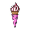 Ice cream in waffle cone icon in cartoon style isolated on white background. Ice cream symbol stock vector illustration. Royalty Free Stock Photo