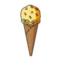 Ice cream in waffle cone icon in cartoon style isolated on white background. Ice cream symbol stock vector illustration. Royalty Free Stock Photo