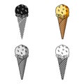 Ice cream in waffle cone icon in cartoon style isolated on white background. Ice cream symbol stock vector illustration. Royalty Free Stock Photo