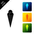 Ice cream in waffle cone icon isolated. Set icons colorful square buttons Royalty Free Stock Photo