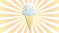 Ice Cream Waffle Cone Inverted Retro Style Sign over Sunburst Rays - White Elements on Turquoise Striped Background - Vector Hand