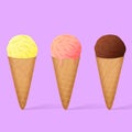 Ice cream in a waffle cone.