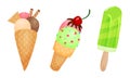 Ice Cream in Waffle Cone and on Stick Vector Set Royalty Free Stock Photo