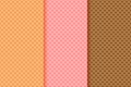 Ice cream waffle cone textures set. Seamless patterns with different wafer backgrounds, vanilla, strawberry, chocolate