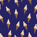 Ice cream waffle cones seamless pattern. Stylized vector illustration. Royalty Free Stock Photo