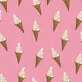 Ice cream waffle cones seamless pattern. Stylized vector illustration. Royalty Free Stock Photo