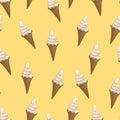 Ice cream waffle cones seamless pattern. Stylized vector illustration. Royalty Free Stock Photo