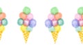 Ice cream waffle cones seamless repeating horizontal border. Hand drawn cute illustration of ice cream. se for card