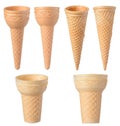 Ice cream waffle cones set isolated on white background Royalty Free Stock Photo