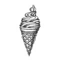 Ice Cream In Waffle Cornet Snow Cone Ink Vector