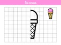 Ice cream Waffle cup with ball. Copy the picture along the grid line. Vector coloring book for educational game.