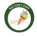 Ice cream in a waffle cup in hand, an illustration on the theme of the no diet day.