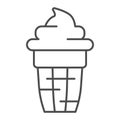 Ice cream in waffle cup thin line icon, dessert concept, ice-cream sign on white background, icecream icon in outline