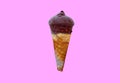 Ice cream with chocolate in pink background