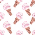 Ice cream watercolor digital paper. Seamless pattern hand drawn background.