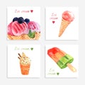 Ice cream watercolor icons composition banner Royalty Free Stock Photo