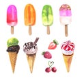 Ice cream watercolor illustration set.