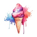 Ice cream watercolor style, ice cream retro style flat posterhigh quality ai image generated