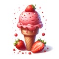 Waffle cone with strawberry ice cream and fresh strawberry berries, isolate on a white background. Royalty Free Stock Photo