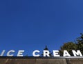 Ice cream words sign on the roof of cafe.