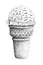 Ice creams gelato in cone illustration old lithography style hand drawn