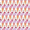 Ice creams seamless pattern. Sweet summer background. Ice cream cones for textile print and wallpaper design