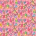 Ice creams doodle seamless vector pattern