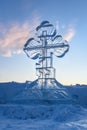 Ice cross in winter. Epiphany Orthodox holiday on a place of ice-hole swimming