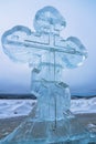 Ice cross in winter. Epiphany Orthodox holiday on a place of ice-hole swimming