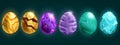 Dragon egg game icon set, vector cartoon magic dino stone kit, UI alien space rock, fairy easter collection. Royalty Free Stock Photo