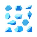 Ice crystals broken into pieces. Set of smashed blue crystals. Broken gemstones made of ice. Vector illustration Royalty Free Stock Photo