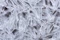 Ice crystals, close-up top view, background. Theme of winter and frost