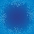 Ice crystals design texture on freeze window. Frame with frosted patterns. Blue winter holiday background. Jpeg Royalty Free Stock Photo