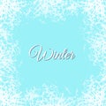 Ice crystals design texture on freeze window. Vector frame with frosted patterns. Winter holiday background Royalty Free Stock Photo