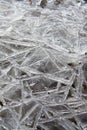 Ice crystals formed on the edge of running water with a black background Royalty Free Stock Photo
