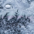Ice crystals and frost formations present intricate patterns on a smooth surface Royalty Free Stock Photo