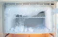 Ice crystals icebox freezer in refrigerator Royalty Free Stock Photo