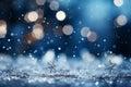 Ice crystals and snowflakes close-up bokeh background. Happy New Year, Christmas, winter holiday season, snow melting. Blue snowy Royalty Free Stock Photo