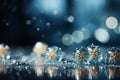 Ice crystals and snowflakes close-up bokeh background. Happy New Year, Christmas, winter holiday season, snow melting. Blue snowy Royalty Free Stock Photo